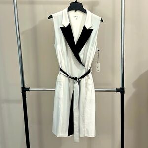 Calvin Klein Tuxedo Neck Black and White Wrap Dress size 16 Never worn